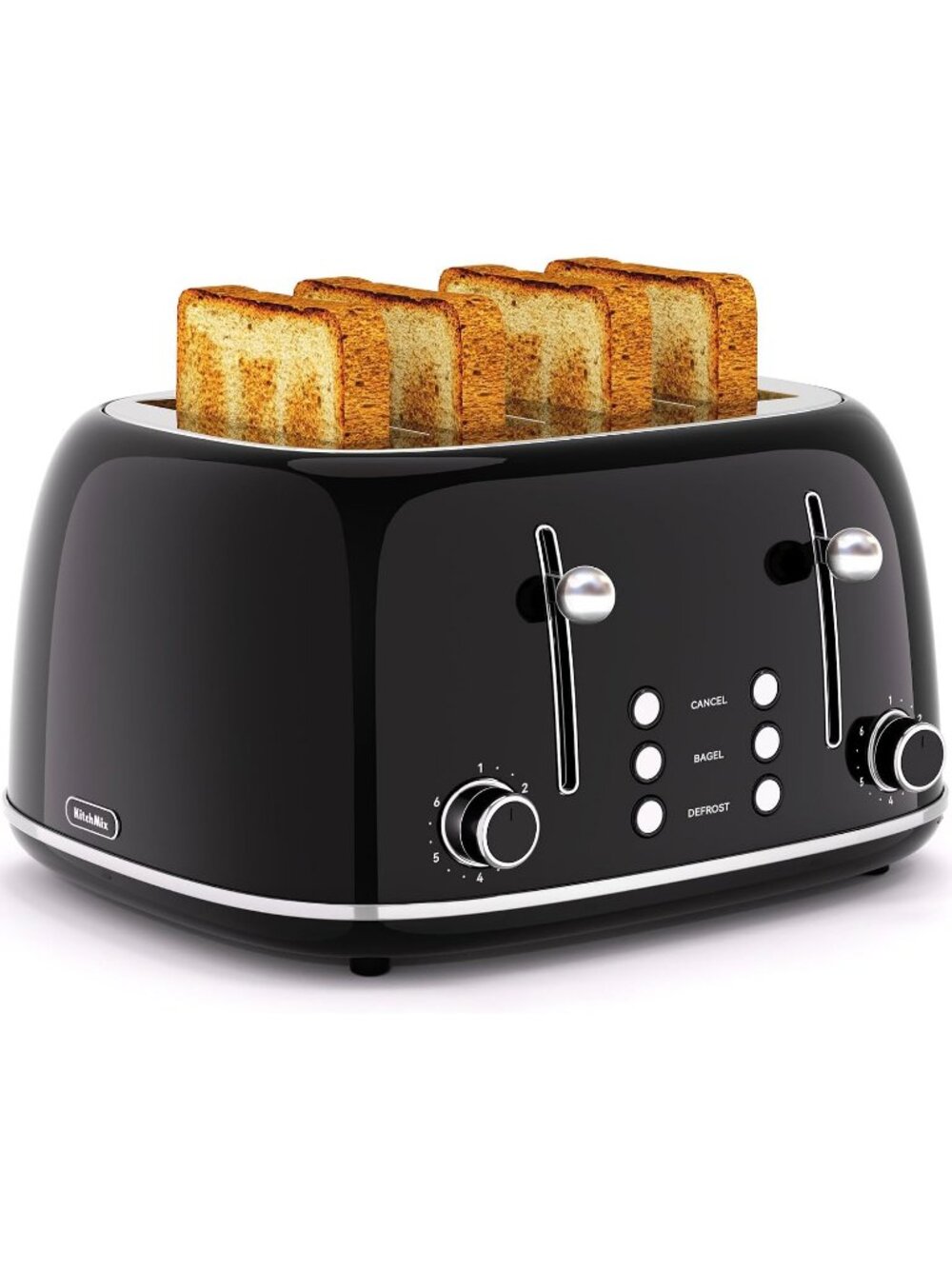4 Slice Black Retro Stainless with 6 Bread Shade Settings 1.5''Wide Toaster
